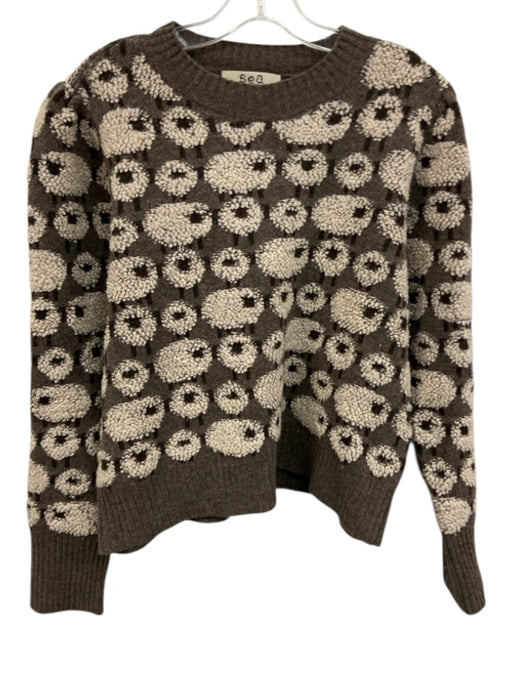 Sea New York Size M Taupe Gray & Cream White Extrafine Merino Wool Sheep Sweater Taupe Gray & Cream White / M