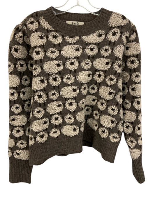 Sea New York Size M Taupe Gray & Cream White Extrafine Merino Wool Sheep Sweater Taupe Gray & Cream White / M