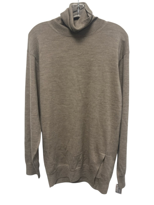 IRO Size M Taupe Beige Wool Heathered Knit Turtleneck Side Slit Sweater Taupe Beige / M