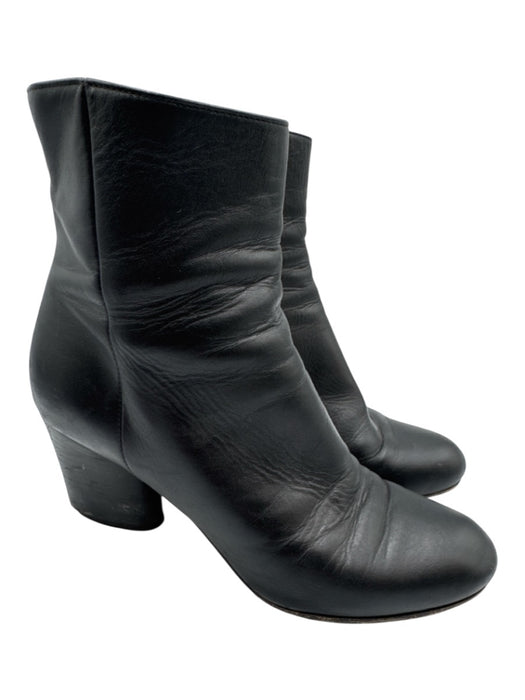 Maison Margiela Shoe Size 37.5 Black Leather Upper Side Zip Stacked Heel Boots Black / 37.5
