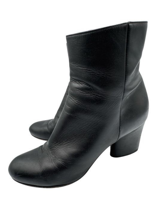 Maison Margiela Shoe Size 37.5 Black Leather Upper Side Zip Stacked Heel Boots Black / 37.5