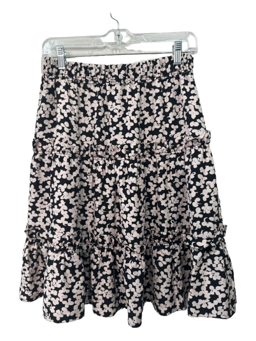 Marc Jacobs Size 2 Pale Pink & Black Silk Floral Elastic Waist Skirt Pale Pink & Black / 2