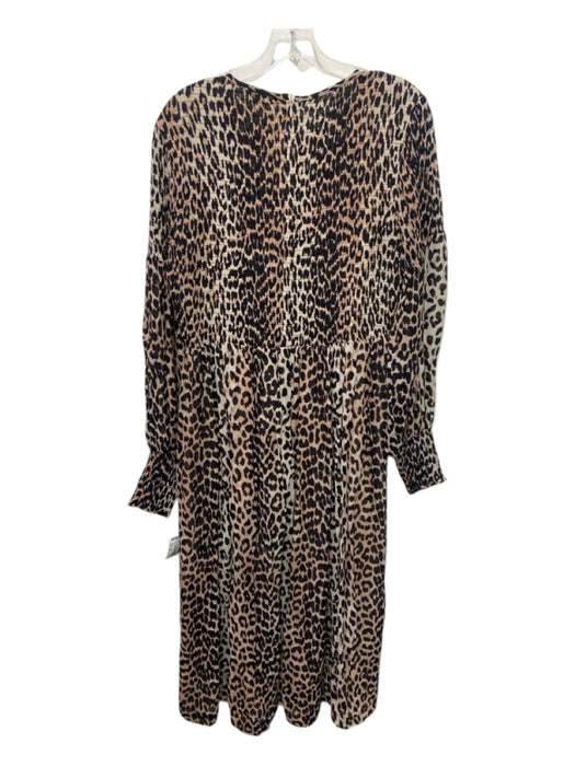 Ganni Size 40 Brown & Beige Viscose Animal Print smocked Long Sleeve Maxi Dress Brown & Beige / 40