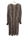 Ganni Size 40 Brown & Beige Viscose Animal Print smocked Long Sleeve Maxi Dress Brown & Beige / 40