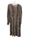 Ganni Size 40 Brown & Beige Viscose Animal Print smocked Long Sleeve Maxi Dress Brown & Beige / 40