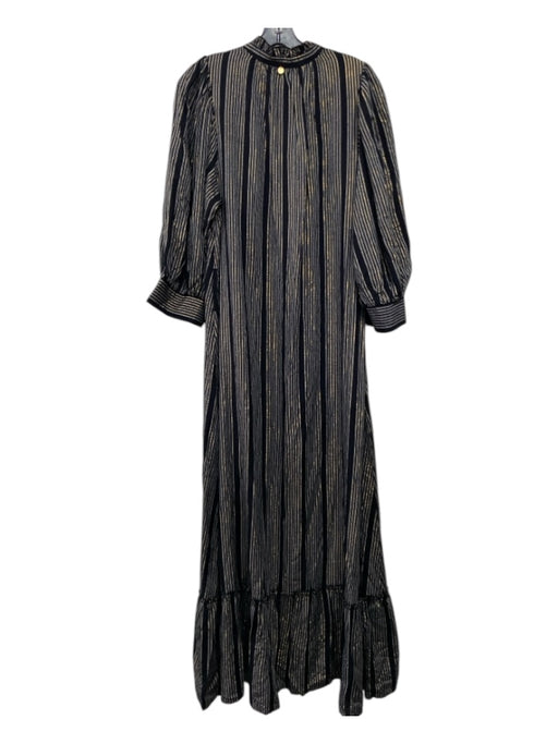 Antik Batik Size M/40 Black & Gold Viscose Vertical Stripes Half Button Dress Black & Gold / M/40