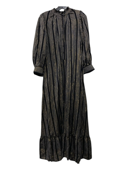 Antik Batik Size M/40 Black & Gold Viscose Vertical Stripes Half Button Dress Black & Gold / M/40