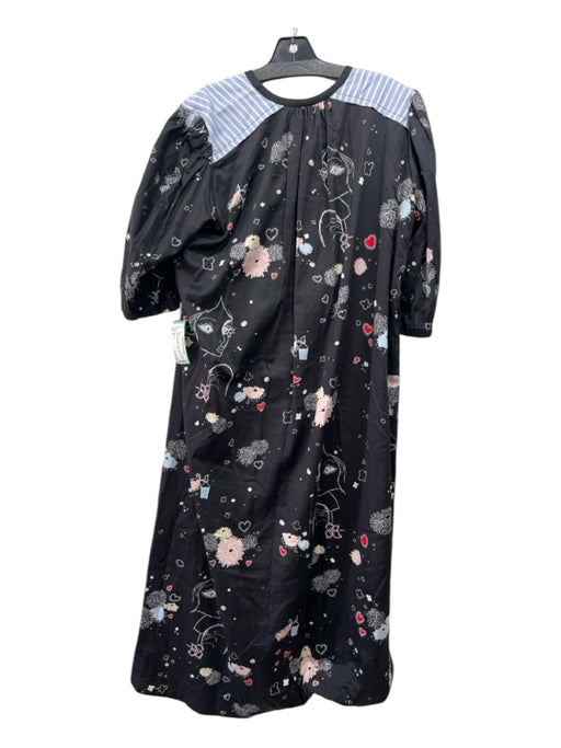 Macgraw Size 8 Black, Red & Blue Cotton V Neck Short Puff Sleeve Floral Dress Black, Red & Blue / 8