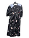 Macgraw Size 8 Black, Red & Blue Cotton V Neck Short Puff Sleeve Floral Dress Black, Red & Blue / 8