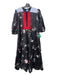 Macgraw Size 8 Black, Red & Blue Cotton V Neck Short Puff Sleeve Floral Dress Black, Red & Blue / 8