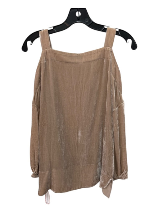 Tibi Size XS Beige Rayon Blend Velvet Long Sleeve Shoulder Cut Out Solid Top Beige / XS