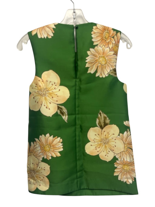 Alemais Size 0 Green & Beige Polyester Sleeveless Floral Satin Tunic Top Green & Beige / 0