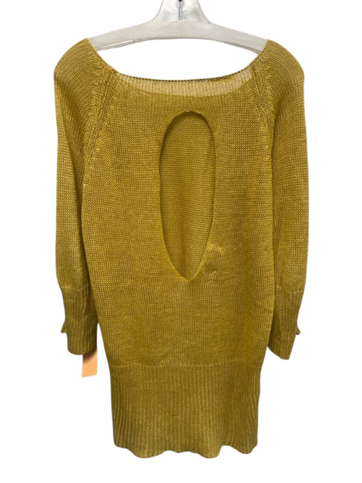 Koch Size M Mustard Yellow Linen Wide Knit 3/4 Sleeve Open Back Sweater Mustard Yellow / M
