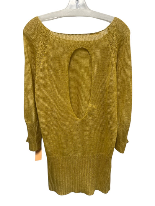 Koch Size M Mustard Yellow Linen Wide Knit 3/4 Sleeve Open Back Sweater Mustard Yellow / M