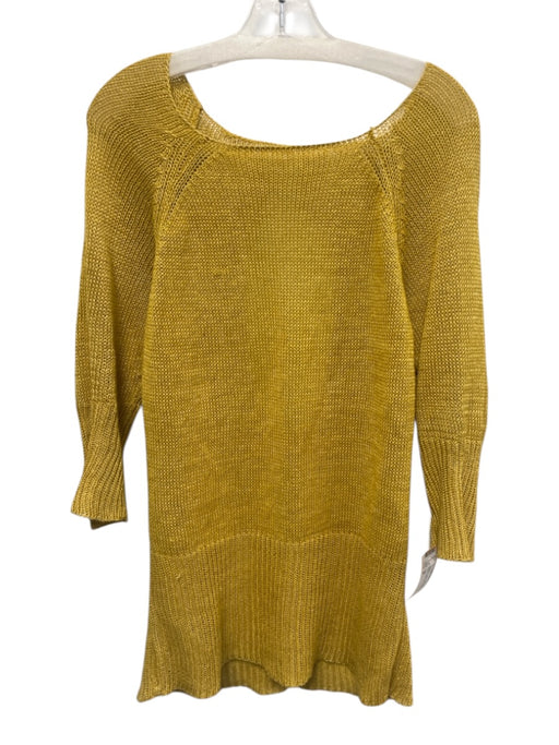 Koch Size M Mustard Yellow Linen Wide Knit 3/4 Sleeve Open Back Sweater Mustard Yellow / M