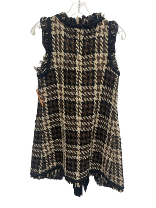 Gracia Size S Black, Beige & Brown Polyester Knit Houndstooth Tie Front Vest Black, Beige & Brown / S