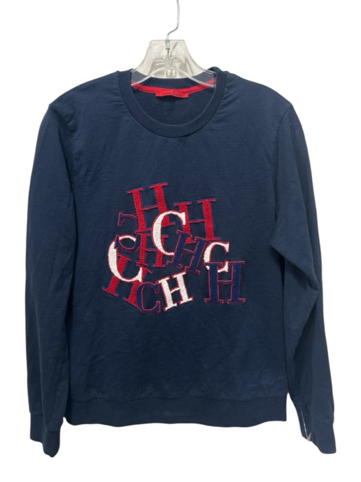 Carolina Herrera AS IS Size S Navy Cotton logo T shirt Crew Long Sleeve Shirt Navy / S