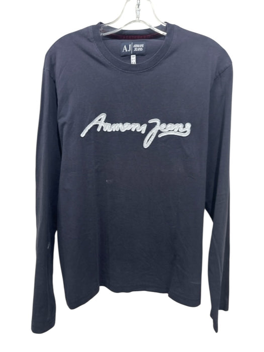 Armani Jeans Size M Blue & White Cotton logo T shirt Crew Long Sleeve Shirt Blue & White / M