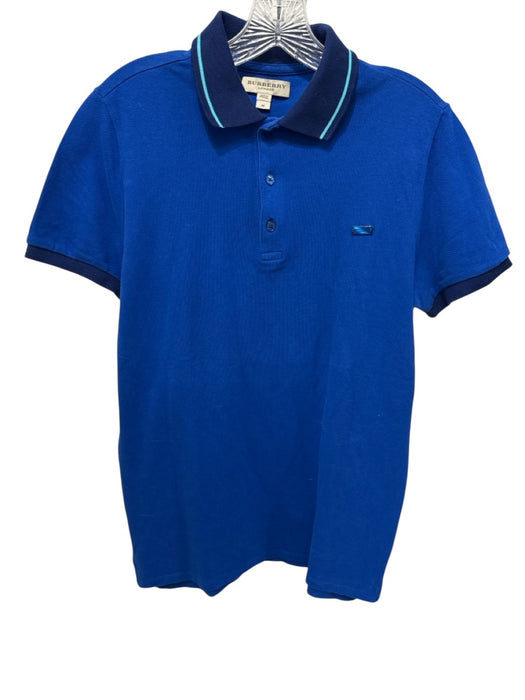 Burberry Size M Blue Cotton Solid Polo Men's Short Sleeve Blue / M