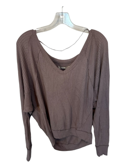 We The Free Size XS Taupe Cotton Blend Waffle V Neck Long Sleeve Sweater Taupe / XS