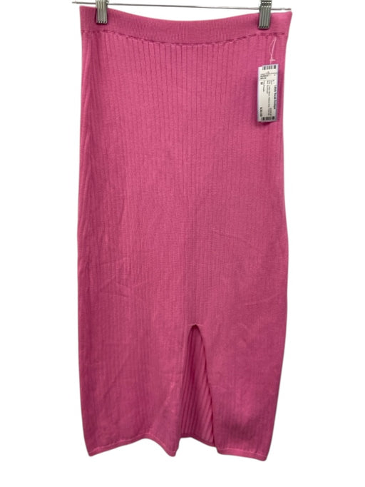Free People Size M Pink Cotton Blend Ribbed Knit Front Slit Midi Skirt Pink / M
