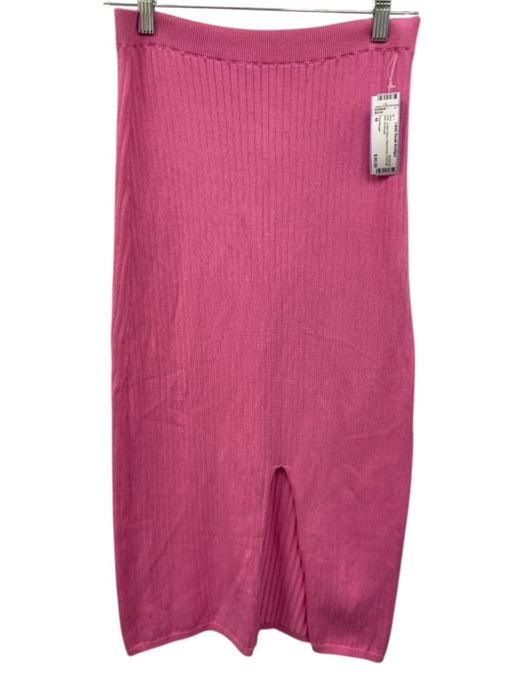 Free People Size M Pink Cotton Blend Ribbed Knit Front Slit Midi Skirt Pink / M