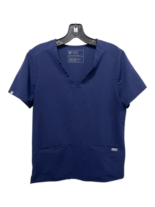 Figs Size S Navy Blue Polyester Blend Short Sleeve V Neck Scrubs Pockets Top Navy Blue / S
