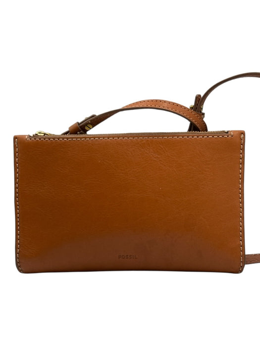 Fossil Cognac Brown Leather double zip Crossbody Bag Cognac Brown / S