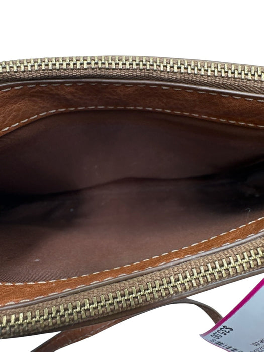 Fossil Cognac Brown Leather double zip Crossbody Bag Cognac Brown / S