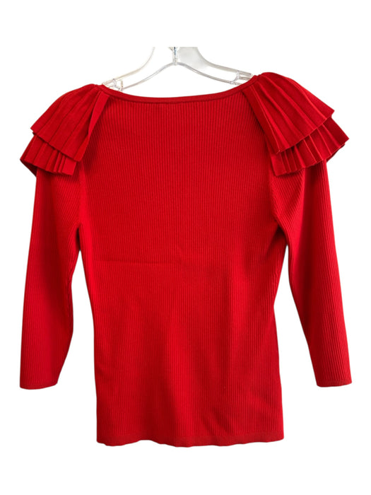 Karen Millen Size L Red Viscose Ripped Pleat Shoulder Detail Long Sleeve Top Red / L