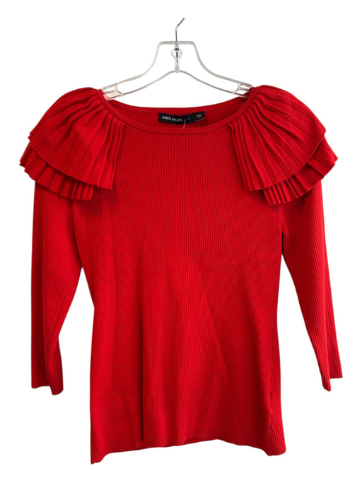 Karen Millen Size L Red Viscose Ripped Pleat Shoulder Detail Long Sleeve Top Red / L