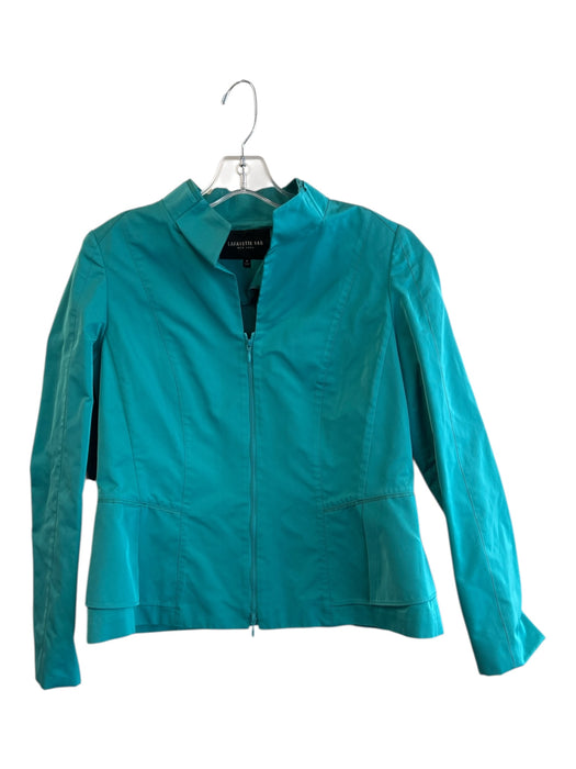 Lafayette 148 Size 8 Turquiose Polyester zipper front Long Sleeve Collar Top Turquiose / 8