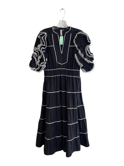 Scarlett Poppies Size S Black Cotton Poplin A-line Contrast Lace trims Dress Black / S