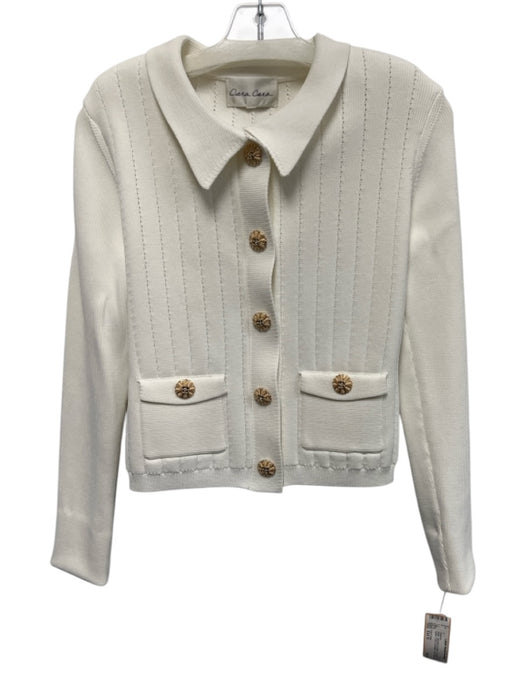Cara Cara Size Est S White Viscose & Nylon Long Sleeve Button Front Knit Sweater White / Est S