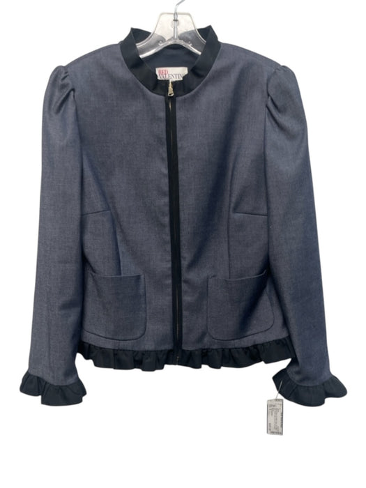 Red Valentino Size S Blue & Black No Fabric Tag Trim Back Bow Zip front Jacket Blue & Black / S