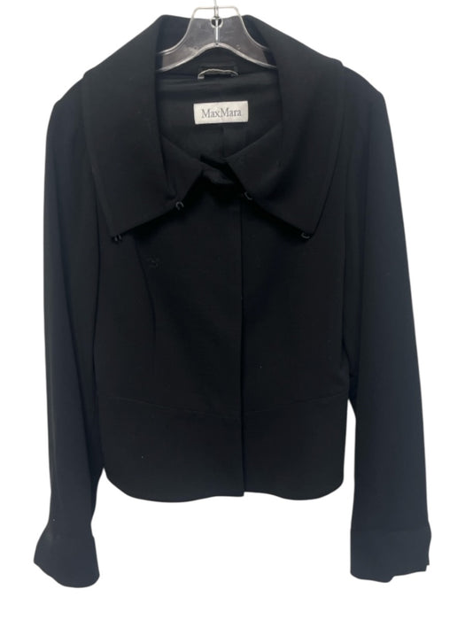 Max Mara Size 10 Black Virgin Wool Button Up Collar split cuff Jacket Black / 10