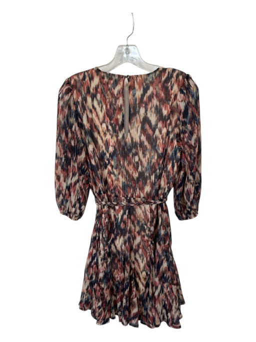 Evereve Size S Orange & navy Polyester Long Balloon Sleeve Ikat Belted Dress Orange & navy / S