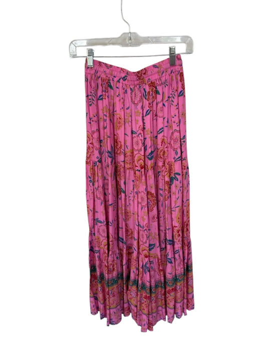 Pinch Size XS Pink & Teal Polyester Drawstring Botanical Maxi Skirt Pink & Teal / XS