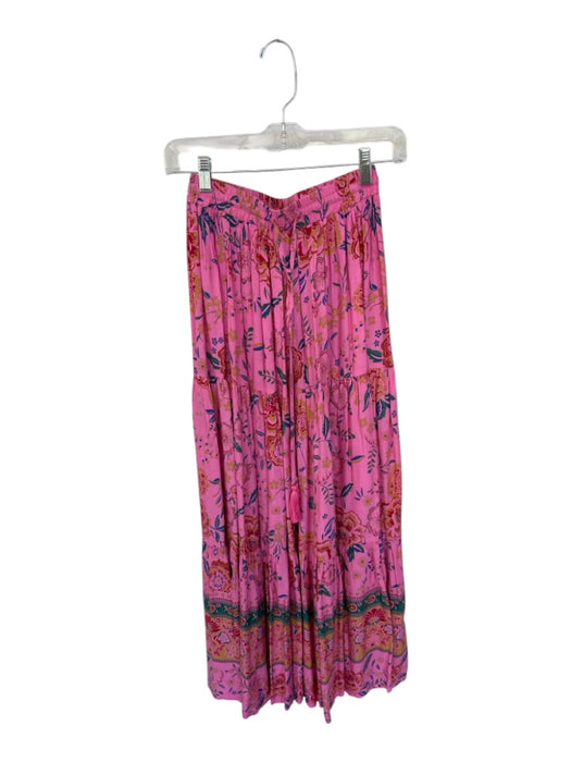 Pinch Size XS Pink & Teal Polyester Drawstring Botanical Maxi Skirt Pink & Teal / XS