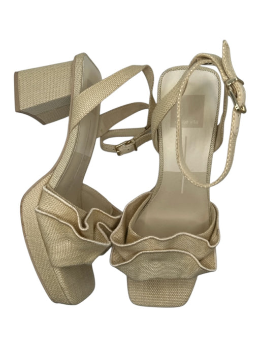 Dolce Vita Shoe Size 7 Tan Canvas Block Heel Ruffles Ankle Strap Sandals Tan / 7