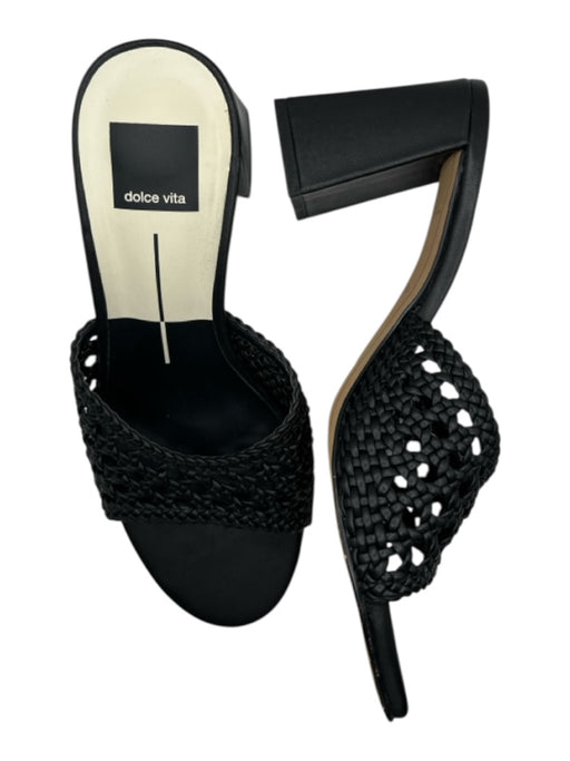Dolce Vita Shoe Size 7 Black Leather Woven Block Heel Sandals Black / 7