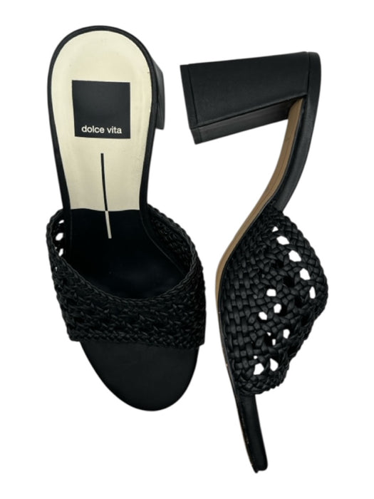 Dolce Vita Shoe Size 7 Black Leather Woven Block Heel Sandals Black / 7