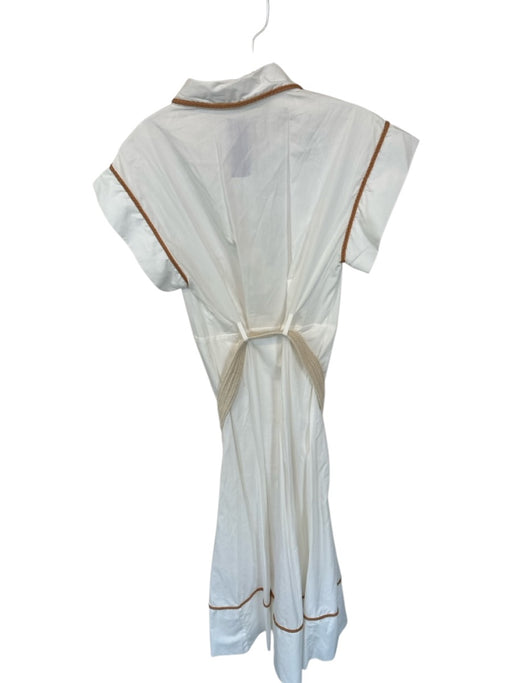 La Lavon Size S white & tan Cotton Cap Sleeve Rope Detail Belted Dress white & tan / S
