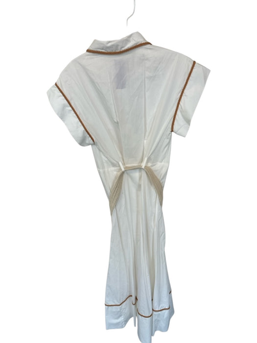 La Lavon Size S white & tan Cotton Cap Sleeve Rope Detail Belted Dress white & tan / S