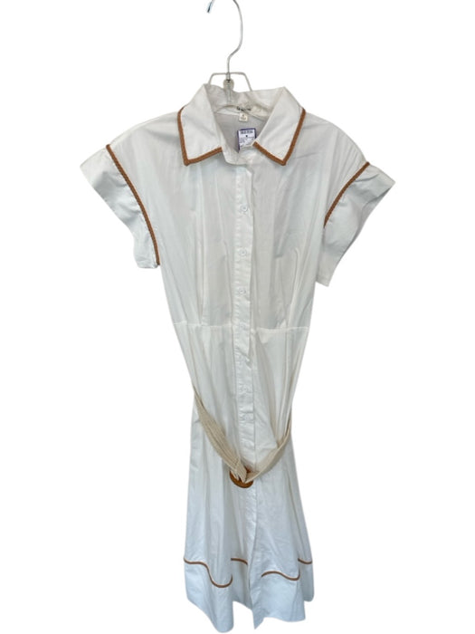 La Lavon Size S white & tan Cotton Cap Sleeve Rope Detail Belted Dress white & tan / S
