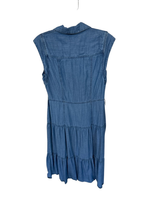 avara Size M Med Dark Wash Tencel Cap Sleeve Button Down Collar Denim Dress Med Dark Wash / M
