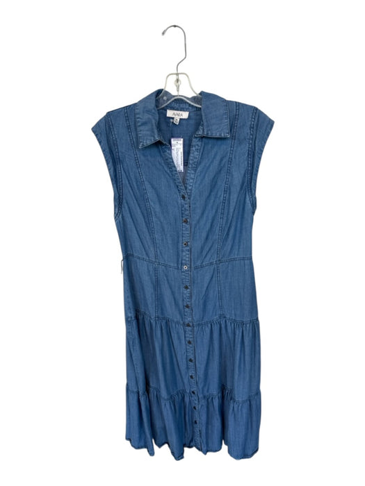 avara Size M Med Dark Wash Tencel Cap Sleeve Button Down Collar Denim Dress Med Dark Wash / M