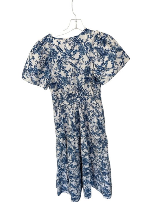Maeve Size SP White & Blue Cotton Short Sleeve Botanical Smocked Waist Dress White & Blue / SP