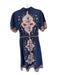 Cleobella Size S Navy & Brown Cotton Short Balloon Sleeve Flowers Buttons Dress Navy & Brown / S