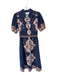 Cleobella Size S Navy & Brown Cotton Short Balloon Sleeve Flowers Buttons Dress Navy & Brown / S